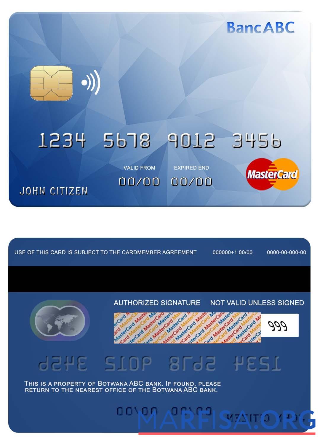 Downloadable Bostwana ABC bank mastercard template